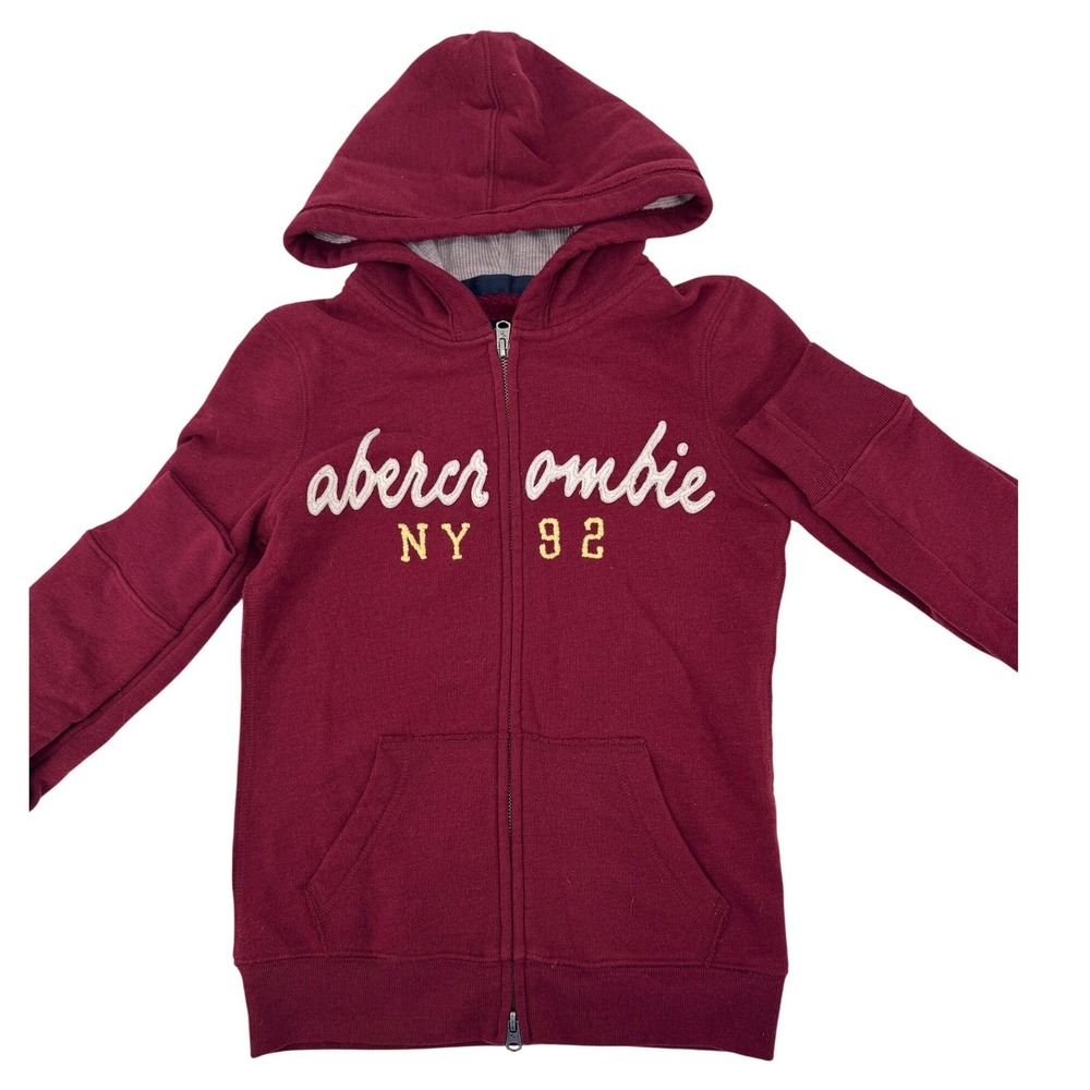 Abercrombie Hoodie Womens Large Y2K Burgundy Full Zip Spellout‎ NY 92 Sweatshirt
